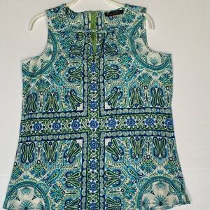 Rose + Olive Blue and Green Paisley Women's Top